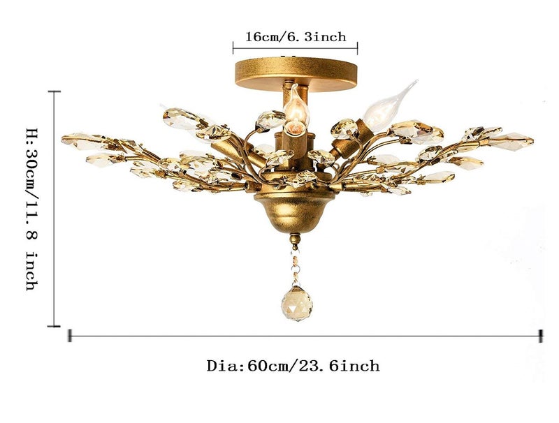 Ganeed Crystal Chandeliers,K9 Crystal Ceiling Light,Vintage Light Fixtures Pendant Lighting for Living Room Bedroom Restaurant Porch Hallway (4-Light,Golden) - Image 5